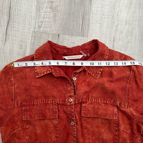 Soft Surroundings orange rust button up Heavenly Soft brick red dyed - Picture 9 of 14